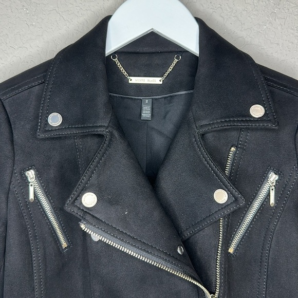 WHBM Faux Suede Vegan Moto Jacket Black with Gold Tone Zippers and Snaps Size 2 - Picture 5 of 16